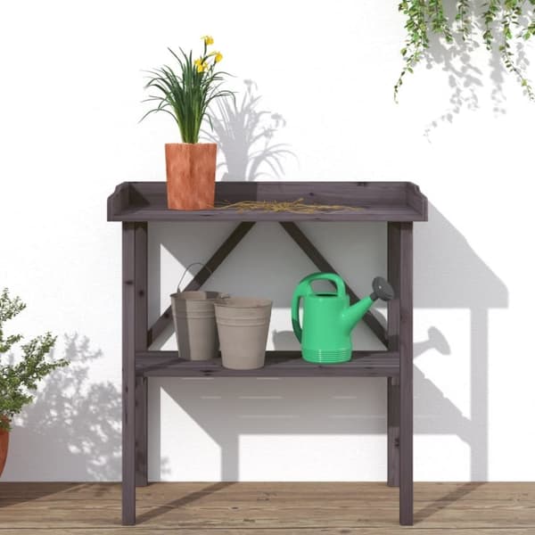 vidaXL Kukkapöytä hyllyllä harmaa 78x38x82,5 cm täysi kuusi