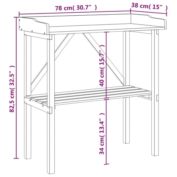 vidaXL Plantebord med hylle brun 78x38x82,5 cm heltre gran
