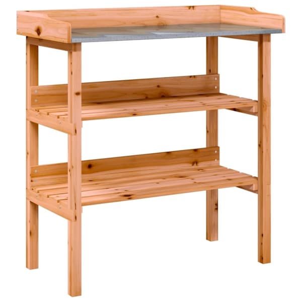 vidaXL Växtbord med hylla brun 78x38x82,5 cm massivt granträ