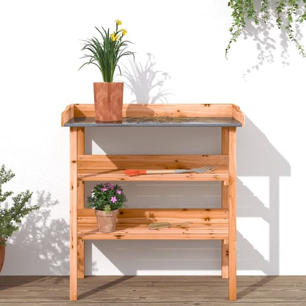 vidaXL plantebord med hylder 78x38x82,5 cm massivt grantræ brun