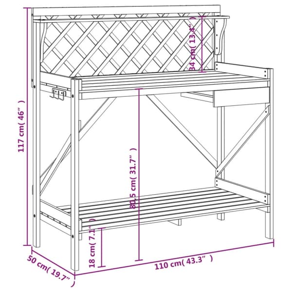 vidaXL pottebord med espalier massivt fyrretræ brun