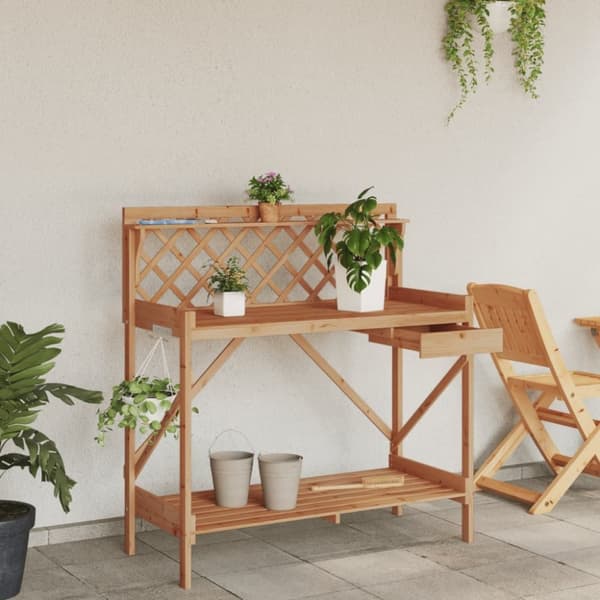 vidaXL pottebord med espalier massivt fyrretræ brun
