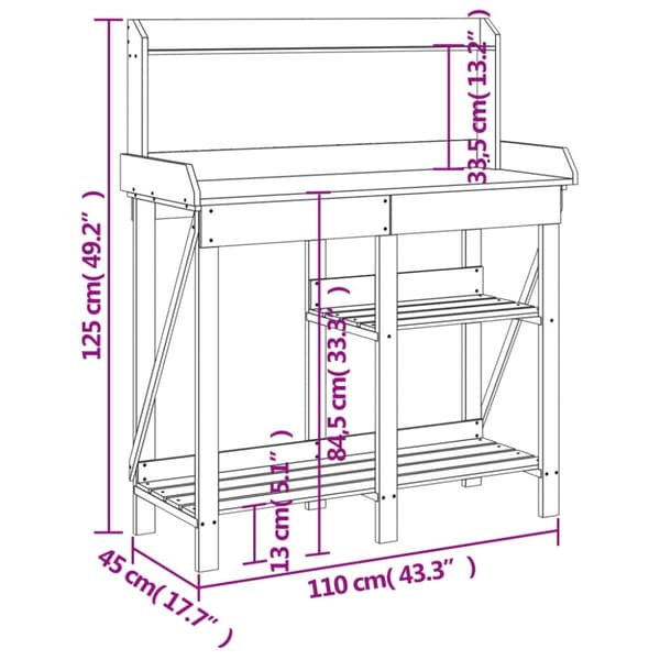 vidaXL Planteringsbord med hyllor massivt granträ