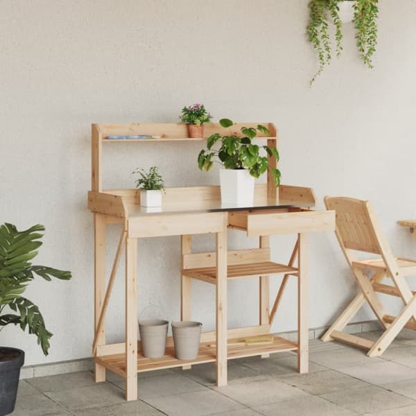 vidaXL Planteringsbord med hyllor massivt granträ