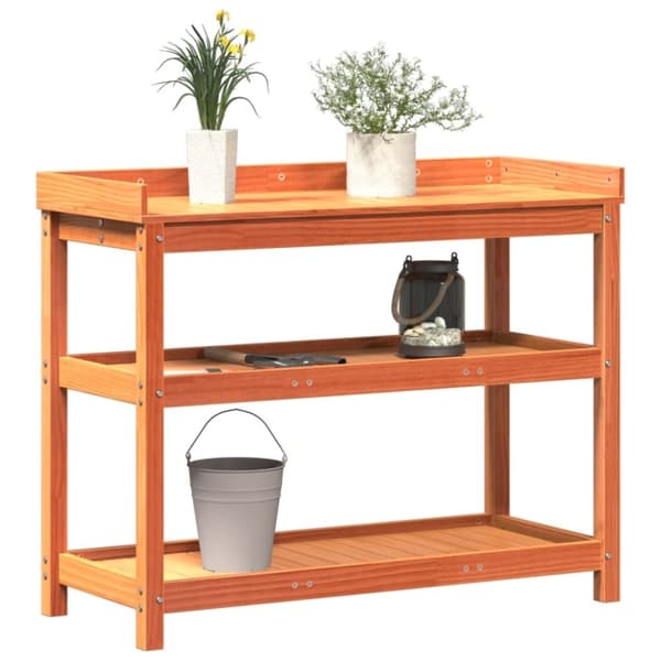 vidaXL Pottebord med hyller brun 108x45x86,5 cm heltre furu