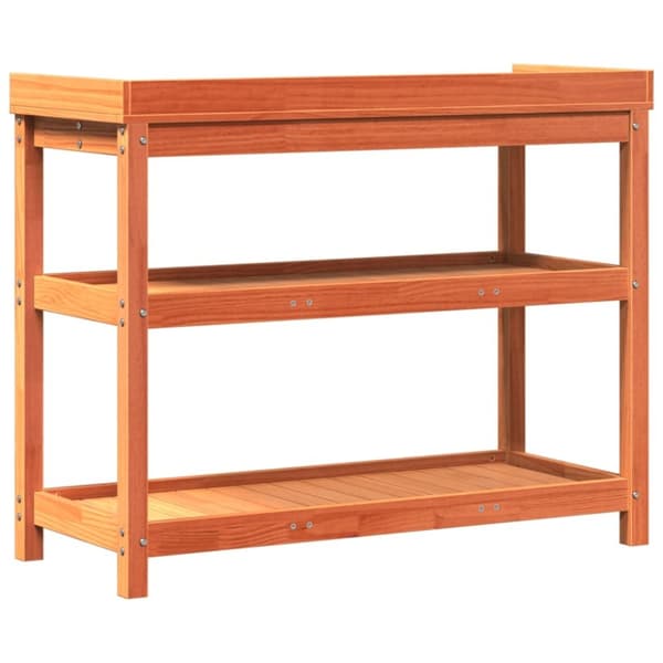 vidaXL Pottebord med hyller brun 108x45x86,5 cm heltre furu