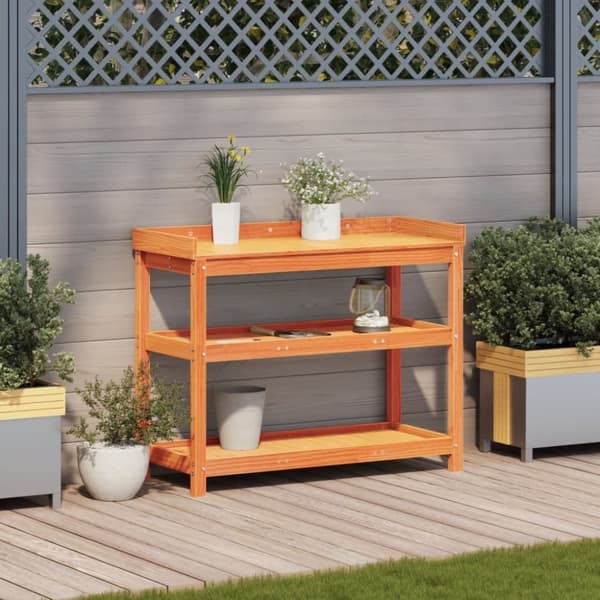 vidaXL Pottebord med hyller brun 108x45x86,5 cm heltre furu