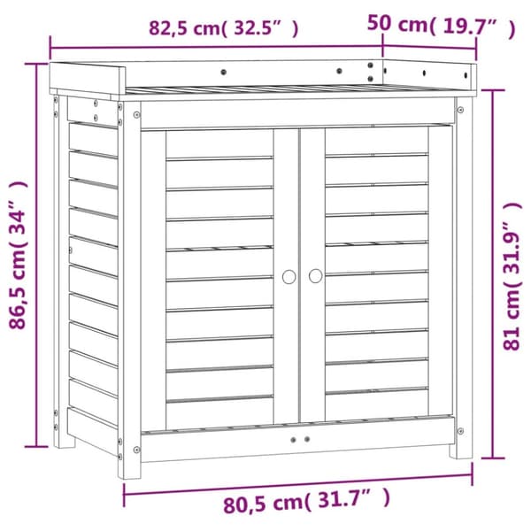 vidaXL Pottebord med hyller brun 82,5x50x86,5 cm heltre furu