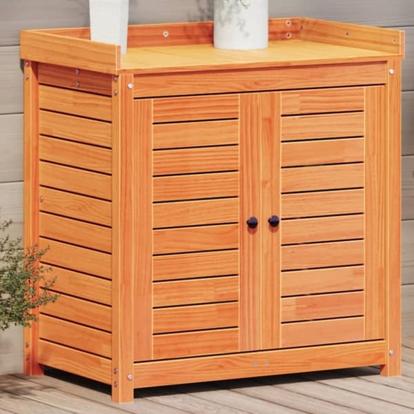 vidaXL Pottebord med hyller brun 82,5x50x86,5 cm heltre furu