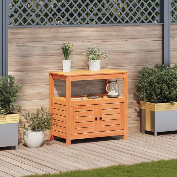 vidaXL Pottebord med hyller brun 82,5x45x81 cm heltre furu