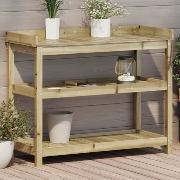 vidaXL Ruukutuspöytä hyllyillä 108x45x86,5 cm kyllästetty mänty