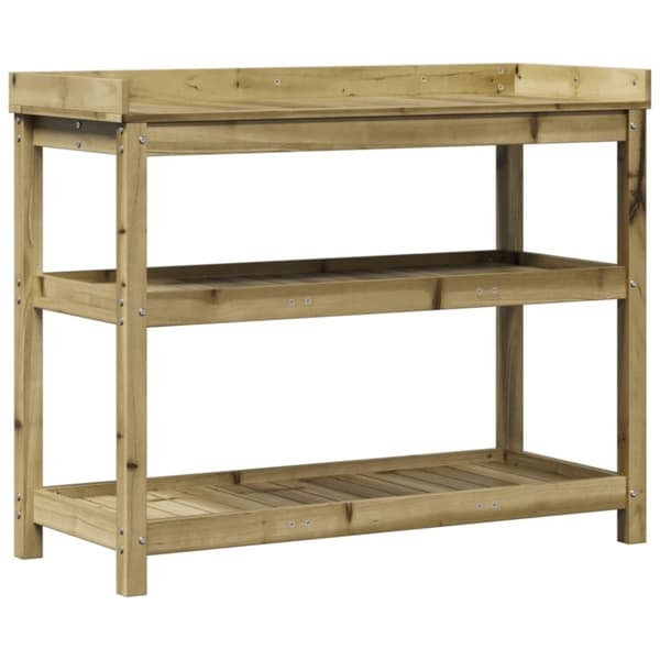 vidaXL Ruukutuspöytä hyllyillä 108x45x86,5 cm kyllästetty mänty