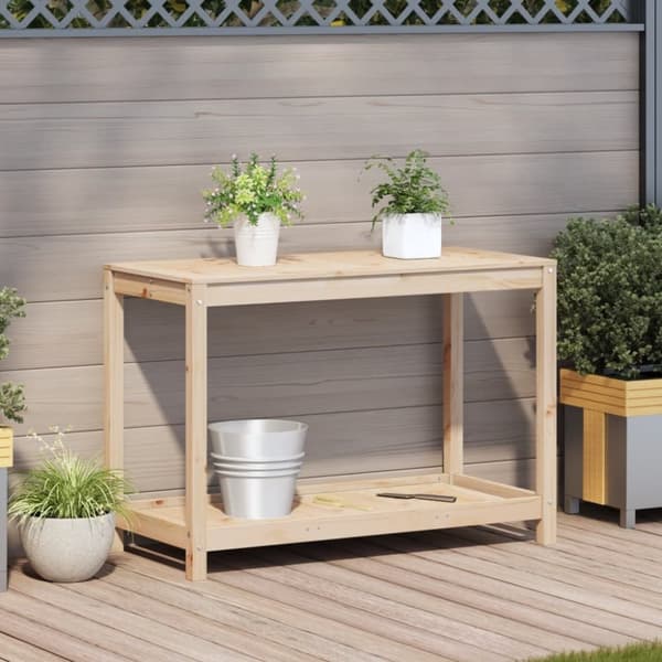 vidaXL Växtbord med hylla 108x50x75 cm massivt furu