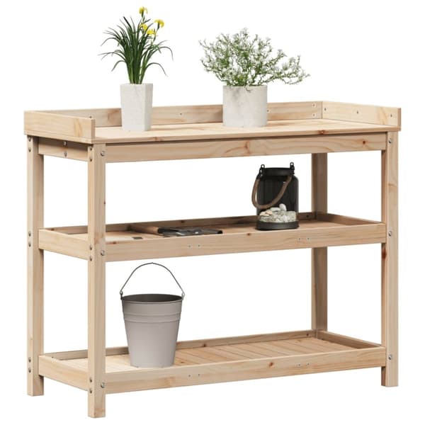 vidaXL Ruukutuspöytä hyllyillä 108x45x86,5 cm täysi mänty