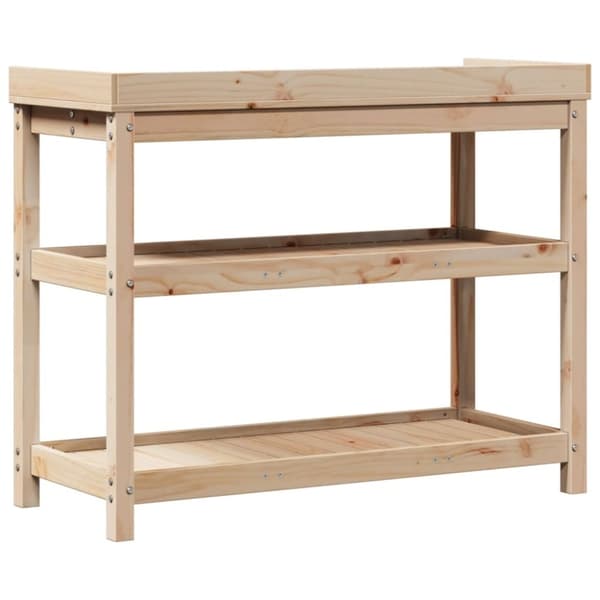 vidaXL Ruukutuspöytä hyllyillä 108x45x86,5 cm täysi mänty