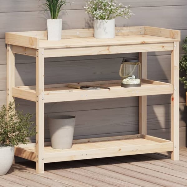 vidaXL Ruukutuspöytä hyllyillä 108x45x86,5 cm täysi mänty