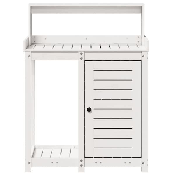 vidaXL Ruukutuspöytä hyllyllä valkoinen 82,5x50x109,5 cm täysi mänty