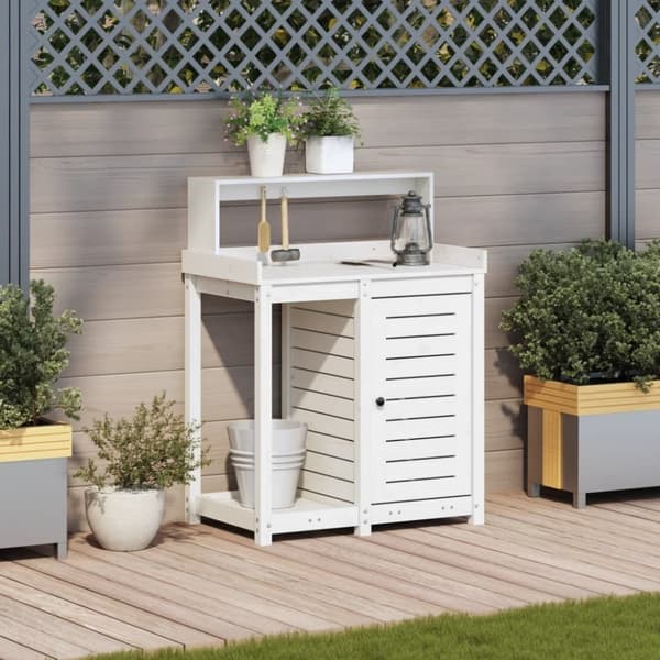 vidaXL Växtbord med hyllor vit 82,5x50x109,5 cm massiv furu