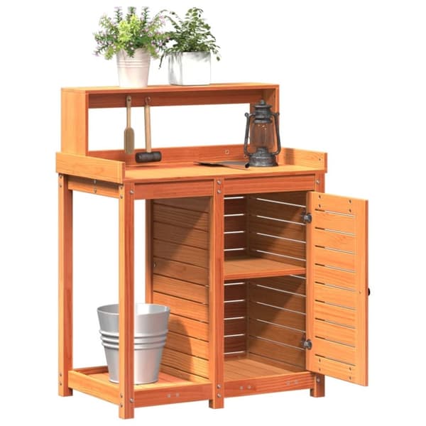 vidaXL Pottebord med hyller brun 82,5x50x109,5 cm heltre furu