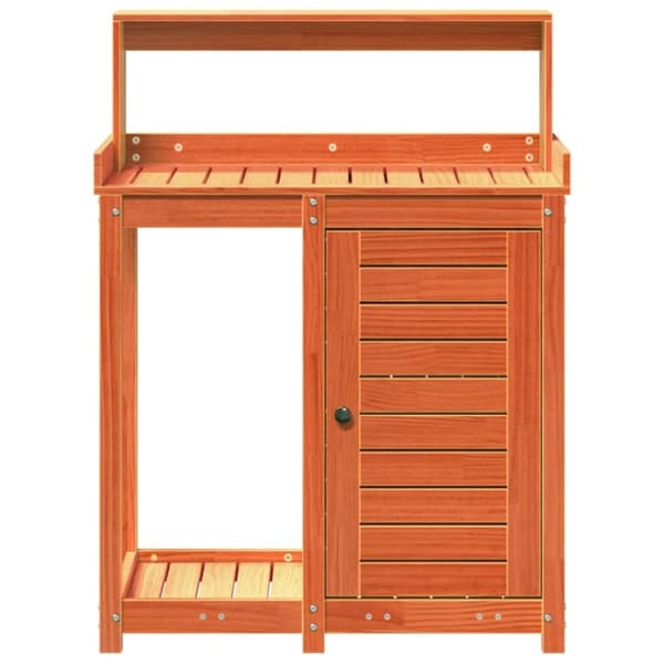 vidaXL Pottebord med hyller brun 82,5x50x109,5 cm heltre furu