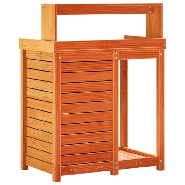 vidaXL Pottebord med hyller brun 82,5x50x109,5 cm heltre furu