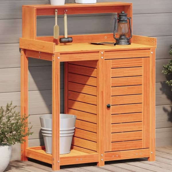 vidaXL Pottebord med hyller brun 82,5x50x109,5 cm heltre furu