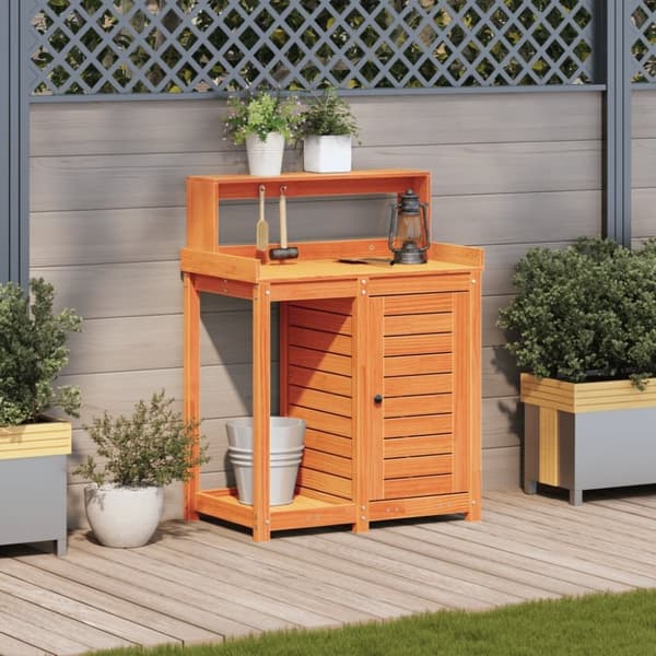 vidaXL Pottebord med hyller brun 82,5x50x109,5 cm heltre furu
