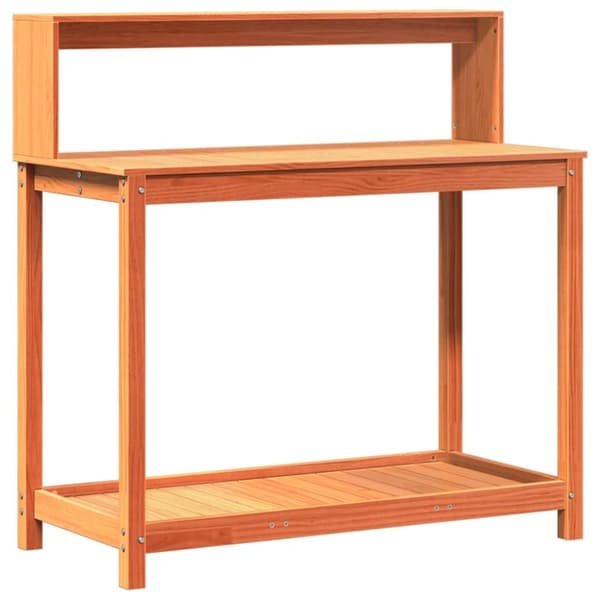 vidaXL Växtbord med hyllor brun 108x50x109,5 cm massiv furu
