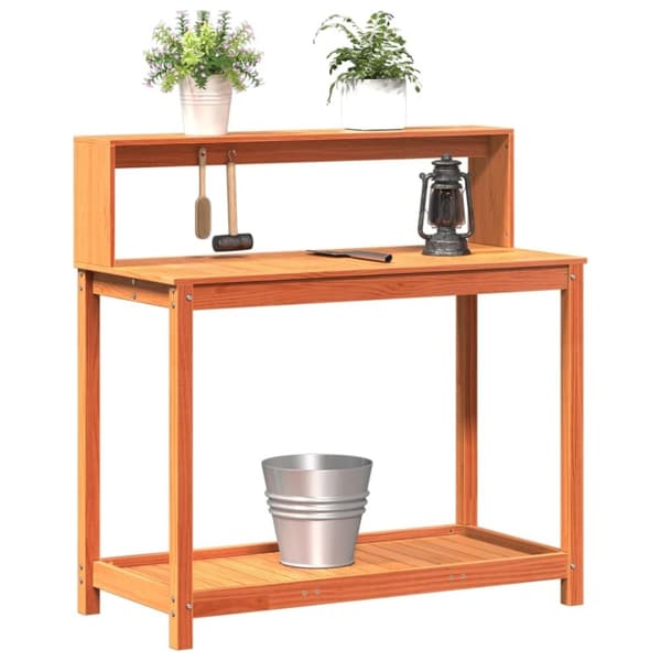 vidaXL plantebord med hylder 108x50x109,5 cm massivt fyrretræ brun