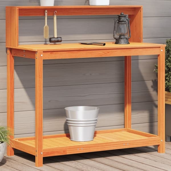 vidaXL plantebord med hylder 108x50x109,5 cm massivt fyrretræ brun