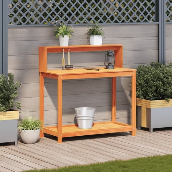 vidaXL plantebord med hylder 108x50x109,5 cm massivt fyrretræ brun
