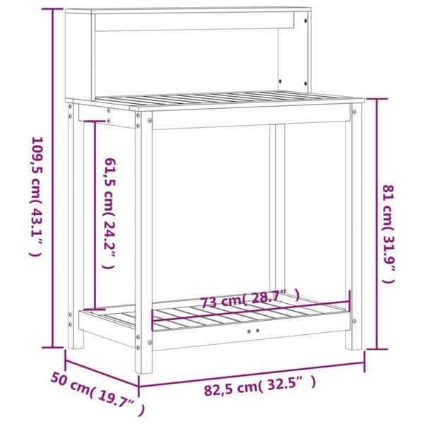 vidaXL Växtbord med hyllor 82,5x50x109,5 cm impregnerad furu