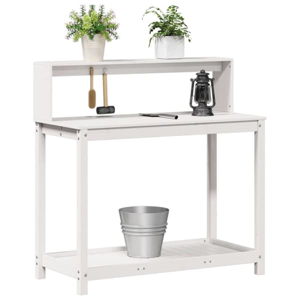 vidaXL plantebord med hylder 108x50x109,5 cm massivt fyrretræ hvid
