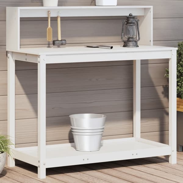 vidaXL plantebord med hylder 108x50x109,5 cm massivt fyrretræ hvid