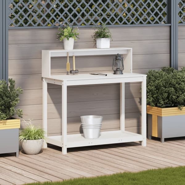 vidaXL plantebord med hylder 108x50x109,5 cm massivt fyrretræ hvid