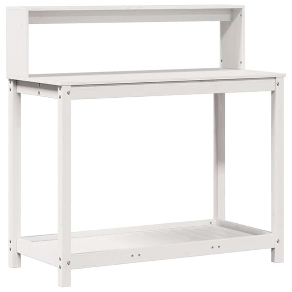 vidaXL plantebord med hylder 108x50x109,5 cm massivt fyrretræ hvid