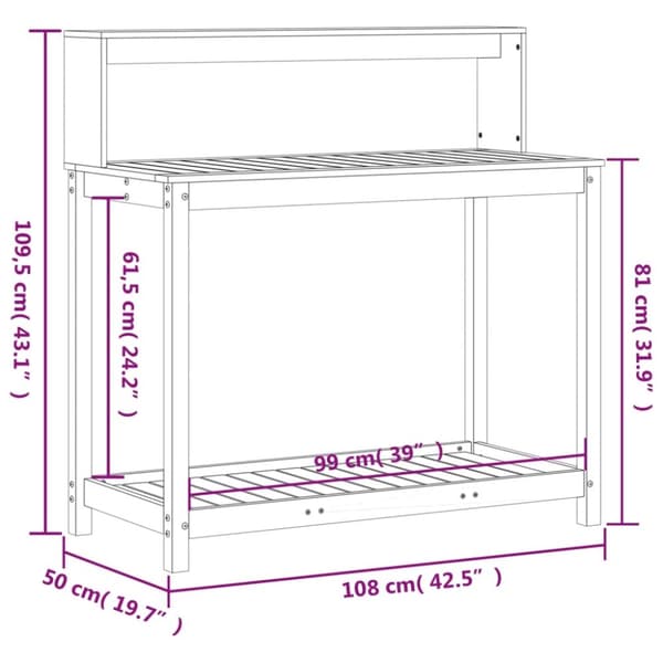 vidaXL plantebord med hylder 108x50x109,5 cm massivt fyrretræ