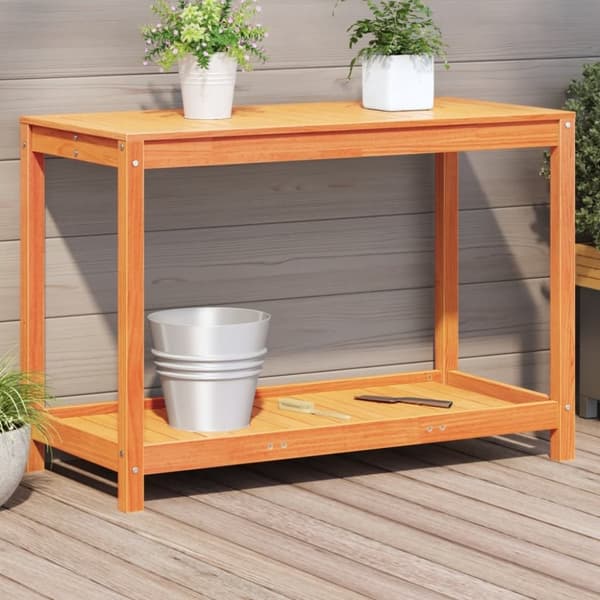 vidaXL Pottebord med hylle voksbrun 108x50x75 cm heltre furu