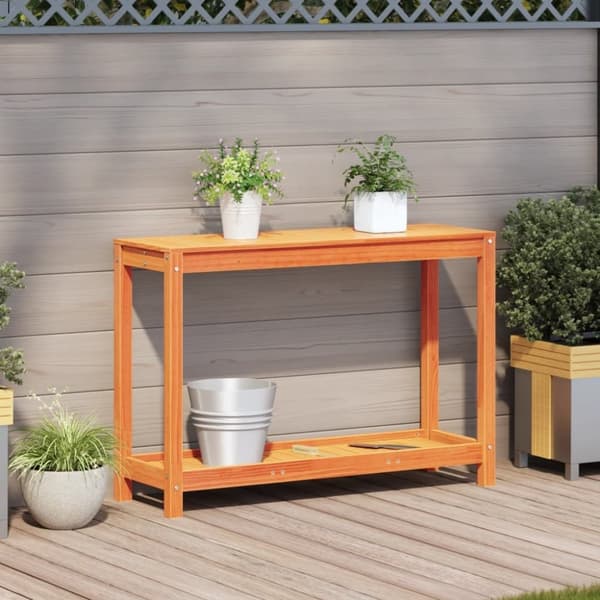 vidaXL Växtbord med hylla vaxad brun 108x35x75 cm massiv furu