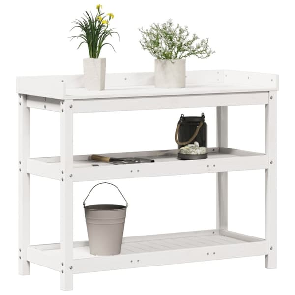 vidaXL Pottebord med hyller hvit 108x45x86,5 cm heltre furu