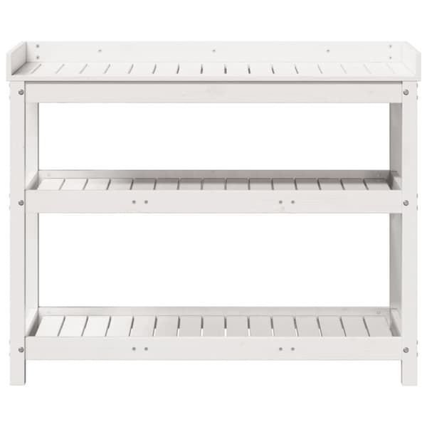 vidaXL Pottebord med hyller hvit 108x45x86,5 cm heltre furu