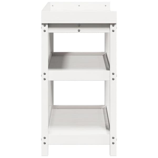 vidaXL Pottebord med hyller hvit 108x45x86,5 cm heltre furu