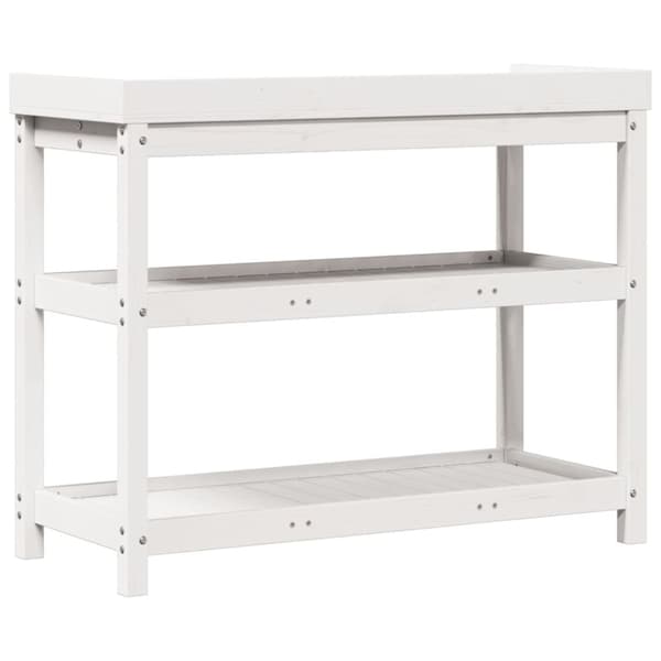 vidaXL Pottebord med hyller hvit 108x45x86,5 cm heltre furu