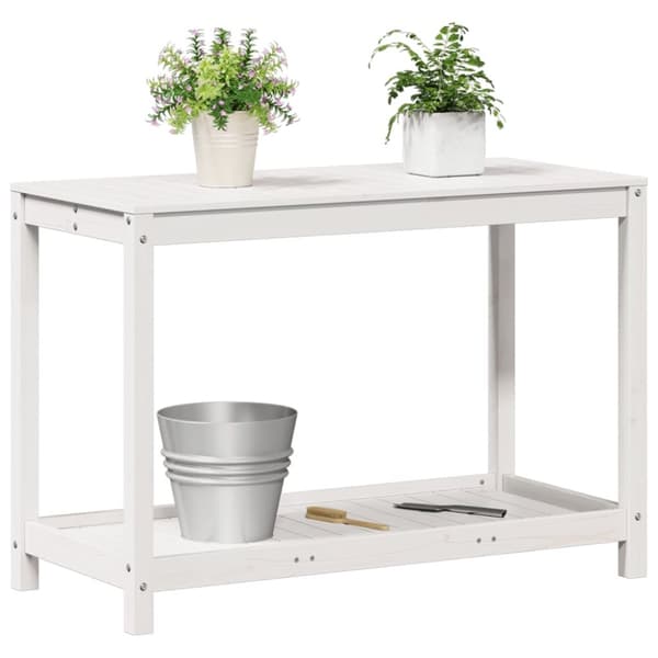 vidaXL Växtbord med hylla vit 108x50x75 cm massivt furu