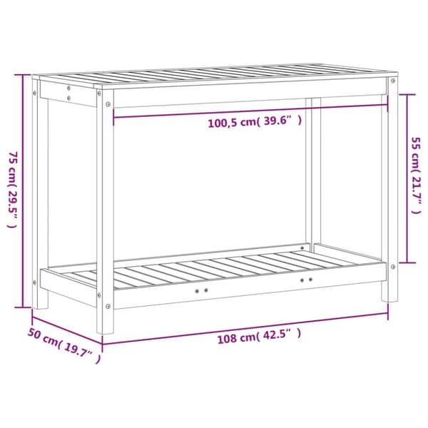 vidaXL Växtbord med hylla vit 108x50x75 cm massivt furu