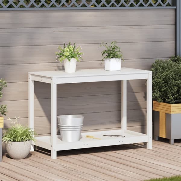 vidaXL Växtbord med hylla vit 108x50x75 cm massivt furu