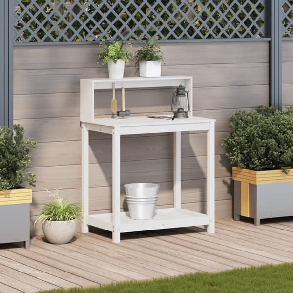 vidaXL Pottebord med hyller hvit 82,5x50x109,5 cm heltre furu