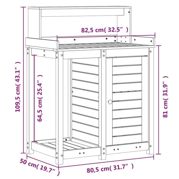 vidaXL Pottebord med hyller 82,5x50x109,5 cm heltre furu