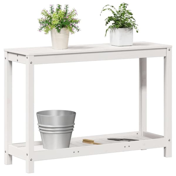 vidaXL Ruukutuspöytä hyllyllä valkoinen 108x35x75 cm täysi mänty