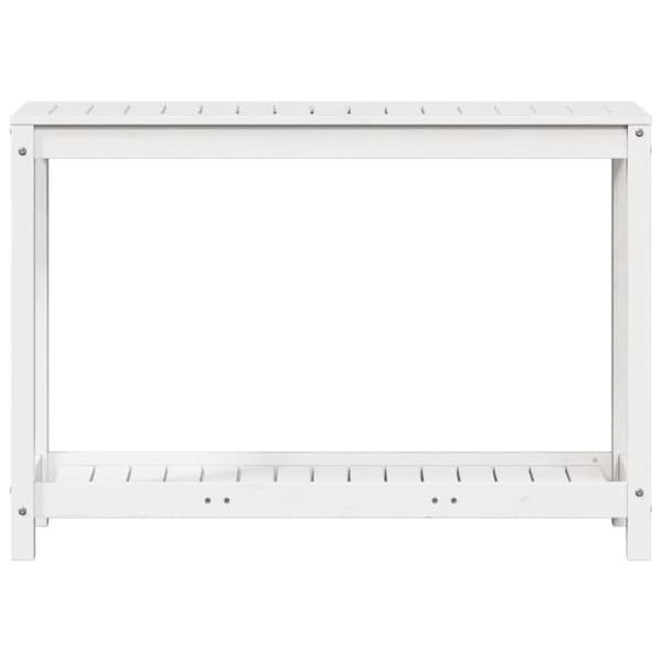 vidaXL Ruukutuspöytä hyllyllä valkoinen 108x35x75 cm täysi mänty